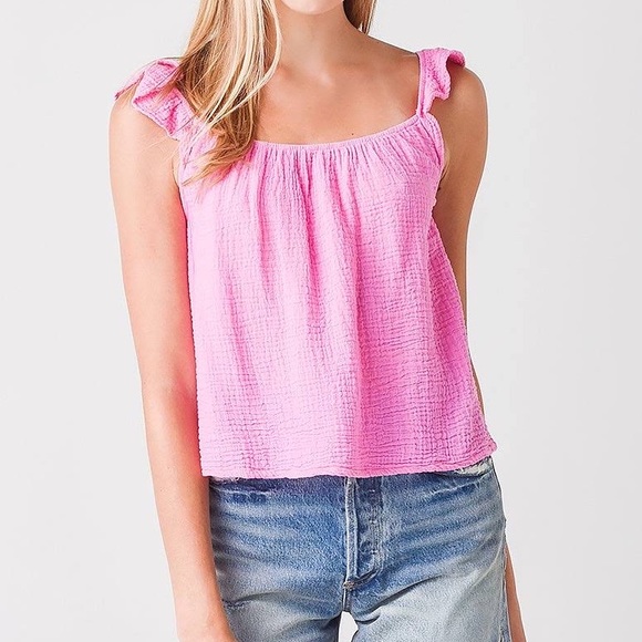 Monrow Tops - NWT Monrow Gauzy Cotton Ruffle Sleeve Top Size Small